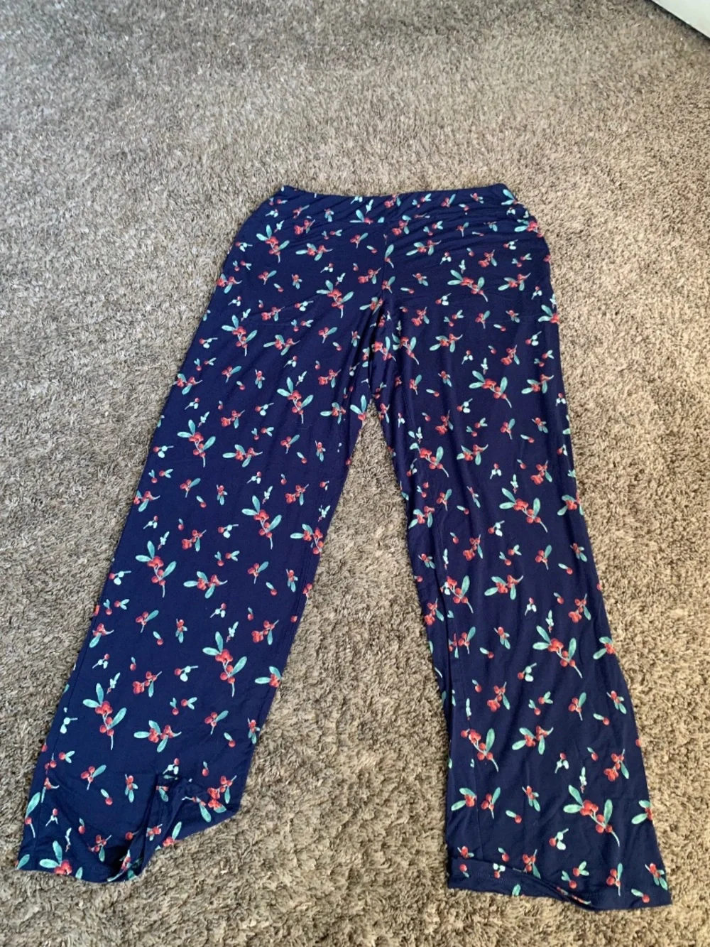 Soma Blue Holly Berry Knit Pajama Pants Super Soft PJ Bottoms Sleepwear Sz.S